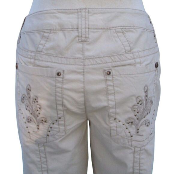 Cache Dressy Crop Pant Stretch Rhinestone Stud Adjust Length $98 Embellished NWT - Picture 1 of 10